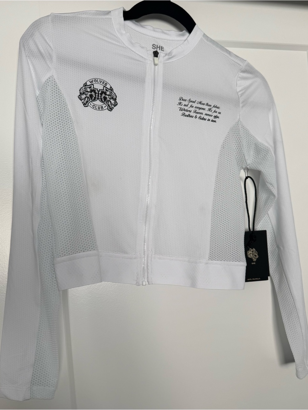 NWT Darc Sport SHE Wolves Club Cropped Zip Jacket White Large Mesh Gym Workout